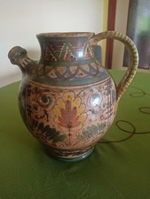 Antica brocca/versatoio in ceramica smaltata decorata a mano