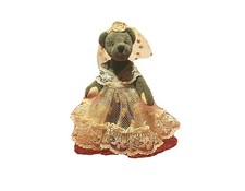 Mini Pet antico peluche orsetto, vestita da sposa, fatto a mano.Vintage