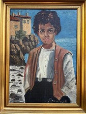 Impressionista Ragazzo Al Mare Italiano Napoletano Dipinto A Olio