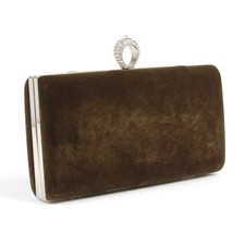 Pochette donna elegante in velluto marrone con anello strass tracolla manico