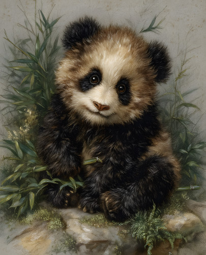 Panda cub seduto tra - seduto,