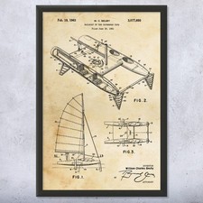 Poster arte da parete brevetto catamarano, tela o incorniciato regalo nautica decorazione vela