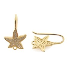 1 PAIO DI GANCI PER ORECCHINI STELLA MARINA CON ZIRCONI IN ARGENTO 925 PLACCATO 