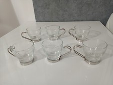 Set 6 Tazze Tazzine Bicchieri China Martini Amaro Manico Metallo Vintage Nuovi