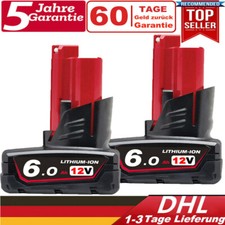 2x 6000mAh per Milwaukee M 12 batteria XC 6,0 Ah litio 12V 48-11-2460 M12B5 M12B6