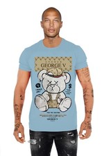 Avenue George V Paris T-shirt uomo maniche corte blu cielo strass orsacchiotto