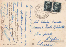 04236) CARTOLINA VIAGGIATA 1943 SOTTOTENTE VASCELLO AEROPORTO ALGHERO SASSARI