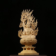 Statua Loto Buddha 11" Cina Legno di Bosso Intagliato Giappone Fudo Myo-o/Acalanatha