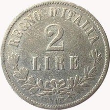 Moneta in argento Regno d'Italia 2 lire 1863 Valore Vittorio Emanuele II Napoli