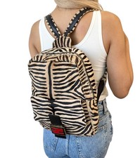 Zaino FENDI Vintage Zucca Logo Stampa Animalier Beige Marrone Pelle Capelli di Vitello