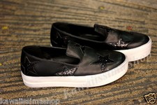 Scarpe donna nero con stelle e paiettes plateau bianco 3.2cm