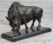 Statua D'Arte Firmata In Bronzo E Marmo Cinghiale E Cane Da Caccia WAR 18LBS