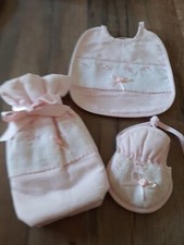  Vecchio Set Neonata 5pz Bavette Bavaglini Camicino Portaccessori USATO