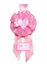 Fiocco Nascita  Rosa FuoriPorta con Ricamo (Trenino)  a mano 