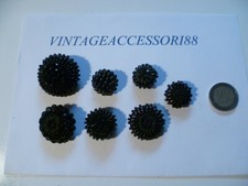 LOTTO 7 PZ BOTTONE NERO VINTAGE ANNI 70 RICAMATI VEDI INFO OTTIMO STATO 