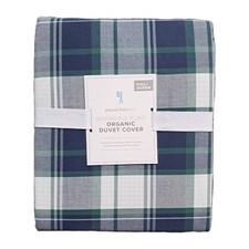 Pottery barn Kids Reversible Plaid Organic Duvet Cover Full Queen Blue & Green 