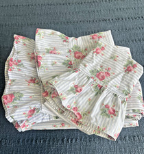 Set lenzuola completo Ralph Lauren Emma 4 pezzi rose a righe blu arruffate Cottagecore chic