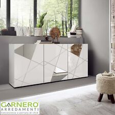 Madia 3 ante moderna  bianco lucido specchio serigrafia credenza design OLIMPO