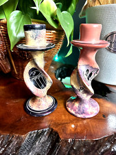 2 portacandele conici in pietra ollare africana intagliata mensola tribale etnica decorazione tavolo