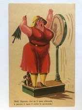 Cartolina Pubblicitaria Donna con cane Peso abbonda Montecatini Terme c4