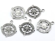 4pz ciondoli rosa dei venti in metallo 25mm colore argento tibetano bijoux