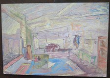 QUADRO ANTICO OLIO SU TAVOLA DIPINTO IN STILE IMPRESSIONISTA INTERNO FIRMATO p16