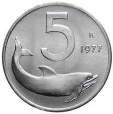 5 LIRE 1977 - DELFINO E TIMONE