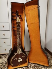 Sitàr indiano in legno con custodia, strumento musicale antico, ottimo stato