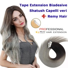 10 ciocche biadesive tape in SHATUSH REMY HAIR EXTENSION capelli VERI 53cm