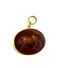 IDEA REGALO CIONDOLO VINTAGE VETRO INCISO TIPO CORNIOLA TORO SEGNO ZODIACALE