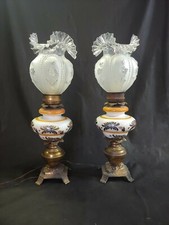 COPPIA LAMPADE LUMI PETROLIO PORCELLANA OTTONE EPOCA