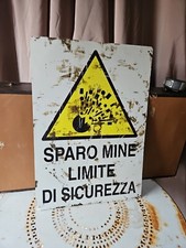 Sparo Mine Limite Di Sicurezza Cartello Ferro D'epoca 35x50cm
