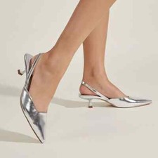 Decolte Scarpe Donna 3.5 cm Argento Lucido Cinturino Pelle Sintetica 02748