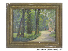 QUADRO ANTICO IN STILE IMPRESSIONISTA PERSONAGGI NEL PARCO DIPINTO FIRMATO S2