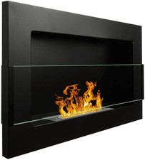 Camino bioetanolo biocamino da parete nero opaco 650x400 mm con vetro