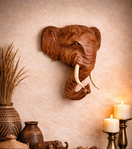 Elephant head wooden - head,