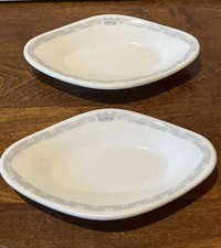 2 Piatti Portagioie Ovali Richard Ginori 5 7/8" x 3 1/2" Blu Bordo Chiave Greca Italia