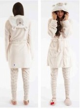 Vestaglia donna Sorbetto orso pile coral tg S/M  L/XL cappuccio scatola regalo