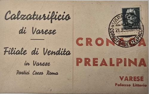 Cartolina 1939 varese - 1939,