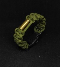 Bracciale in Paracord Verde  , clip con bussola e Fischietto + bossolo 9x21 