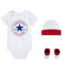 CONVERSE SET NEONATO 3 PEZZI BODY CALZINI CAPPELLINO  TAGLIA  0 6  MESI