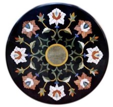 Tavolino alto 12" pietra intarsiata nera angolo caffè lato centrale marmo mosaico antico 