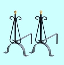 Set Alari in Ferro Battuto Camino Pomo Ottone MOD Mini per Legna,Attrezzi 355010