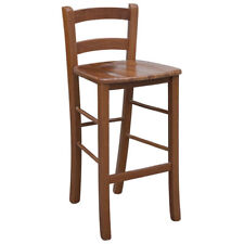 Sgabello in legno di faggio noce scuro H 67cm con schienale e seduta in massello