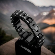 Bracciale Uomo Acciaio Inox Nero Catena Bici Maglia Biker Punk Gotico Gioielli