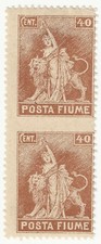 1919 Fiume - 40 c. bruno POSTA FIUME coppia non dentellata al centro MH*