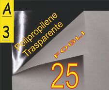 25 FOGLI A3 CARTA ADESIVA TRASPARENTE LUCIDA POLIPOPRILENE X STAMPANTE LASER PVC