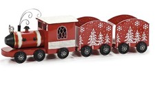 Treno Natalizio Babbo Natale in Metallo Rosso 65cm con Locomotiva e 2 Vagoni