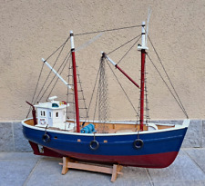 MODELLINO PESCHERECCIO IN LEGNO ARREDO MARINO BARCA DA PESCA MARI del NORD 43 Cm
