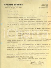1933 IL POPOLO DI ROMA Lettera Attilio CREPAS per saldo debiti - AUTOGRAFO